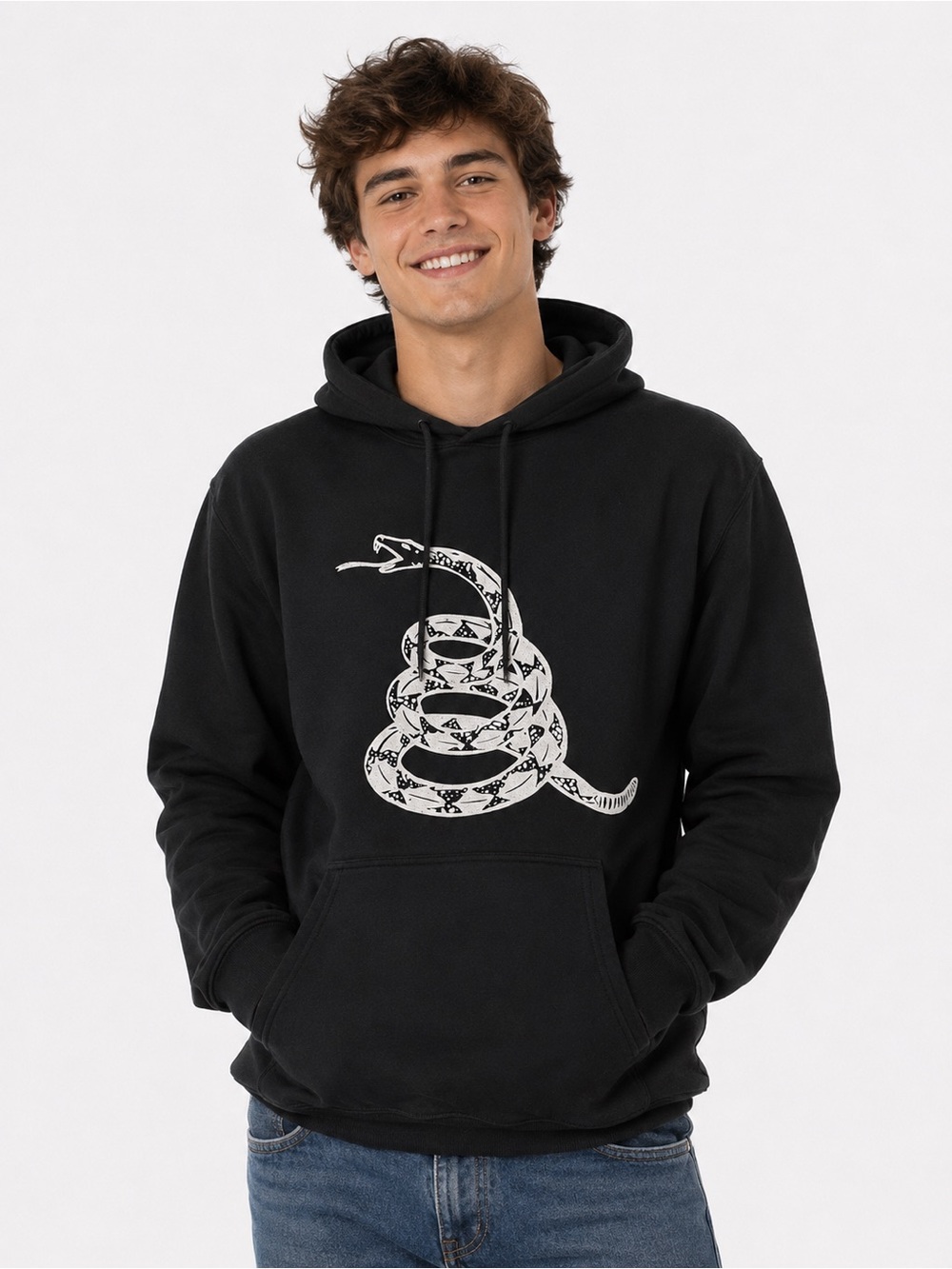 Gildan Black Hoodie with White Coiled Snake Graphic